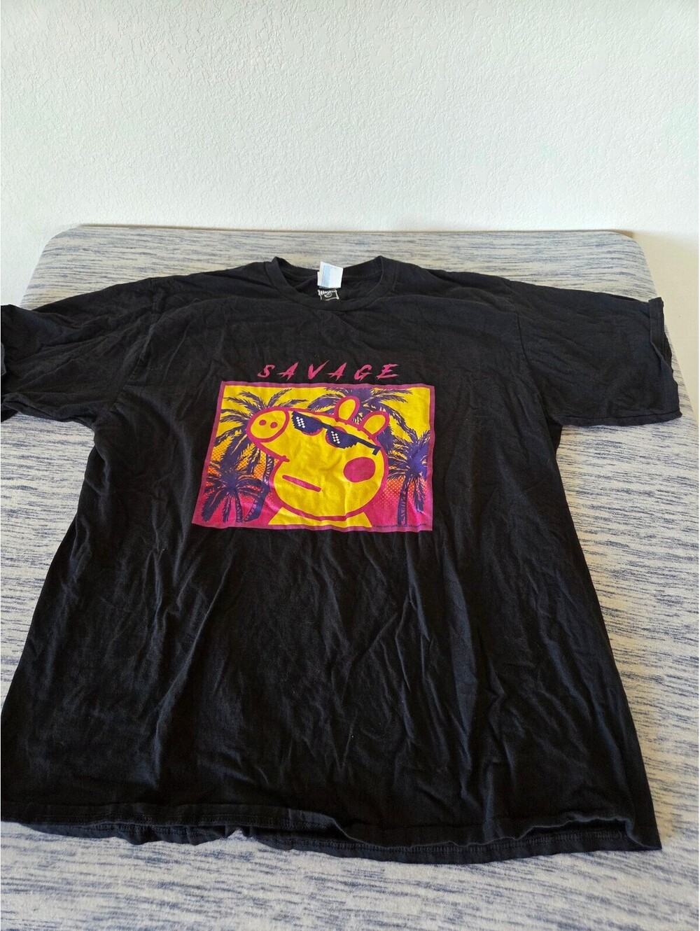 Port & Company XL Black Graphic T-Shirt with Savage Sunglasses Design